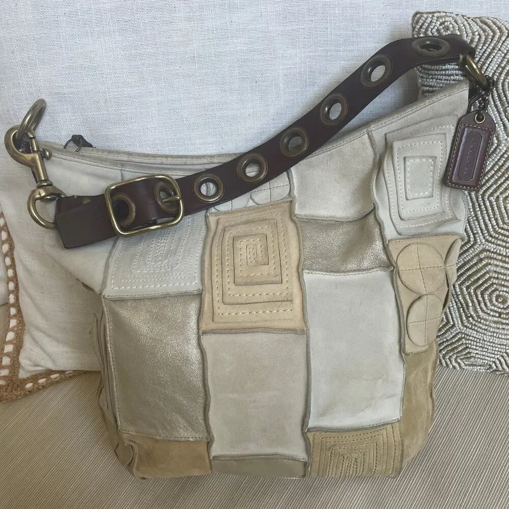 Rare Coach Mosaic Patchwork Large Duffle Hobo 10409 | Metallic Suede Limited Y2K